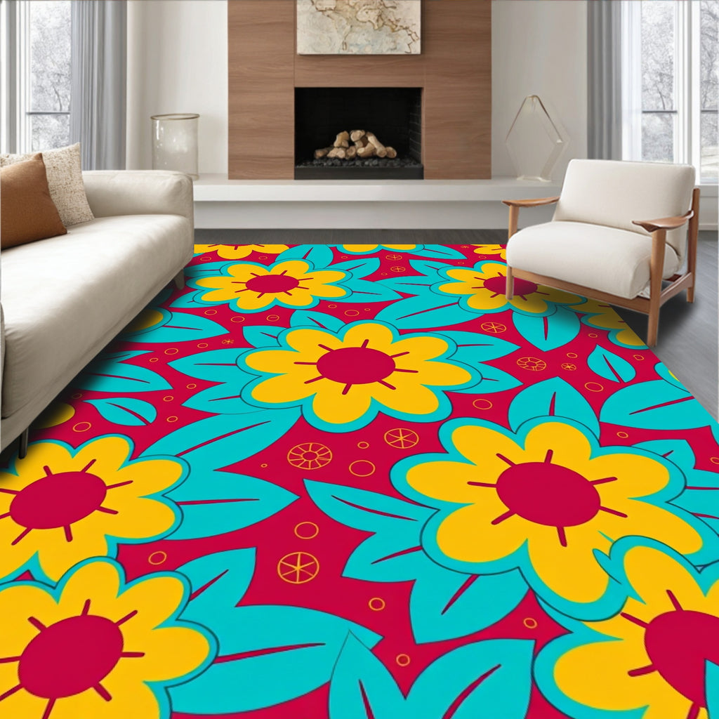 Bold Retro Floral Pattern Rug