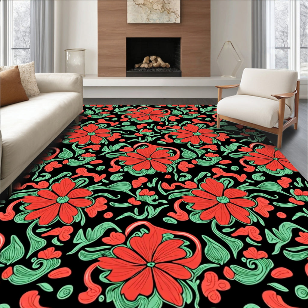 Bold Floral Swirl Detailed Design Rug