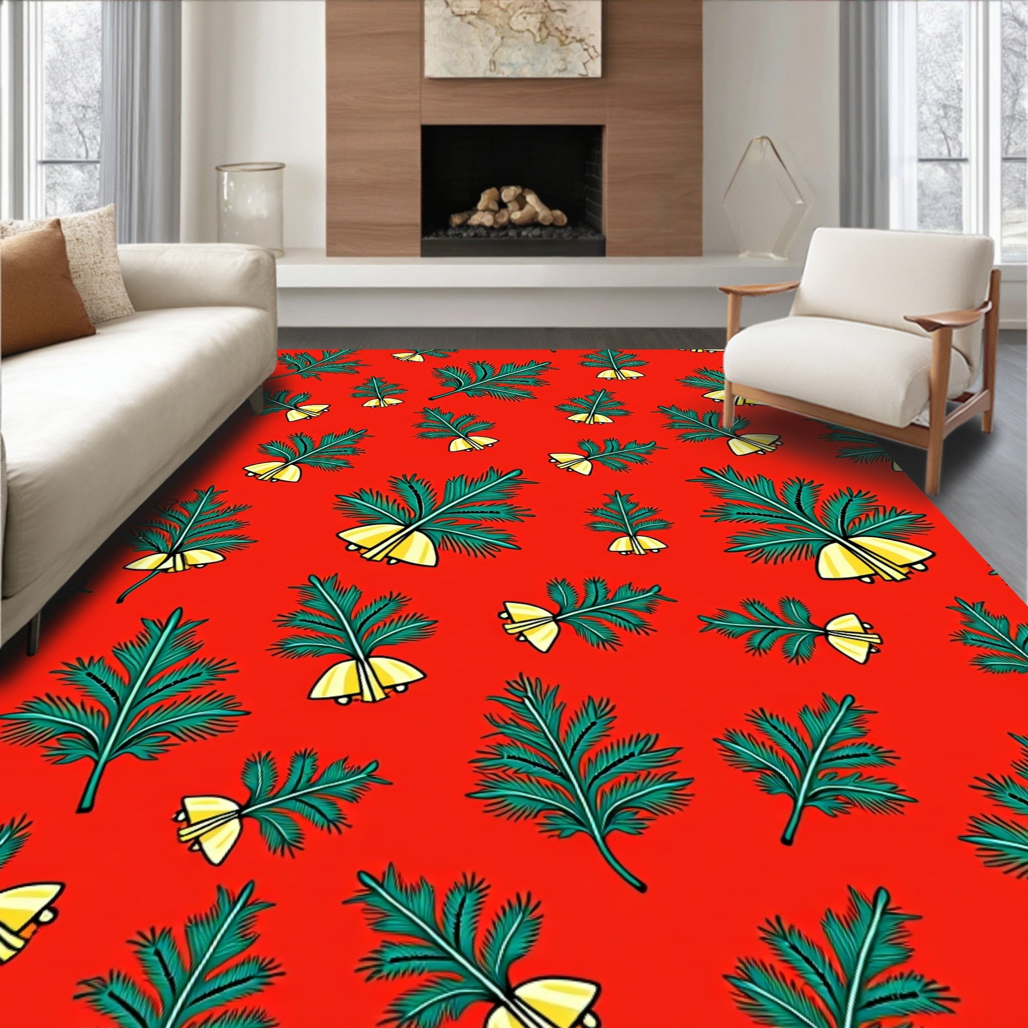 Festive Pine Boughs Bells Rug