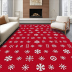 White Snowflakes Red Background Rug