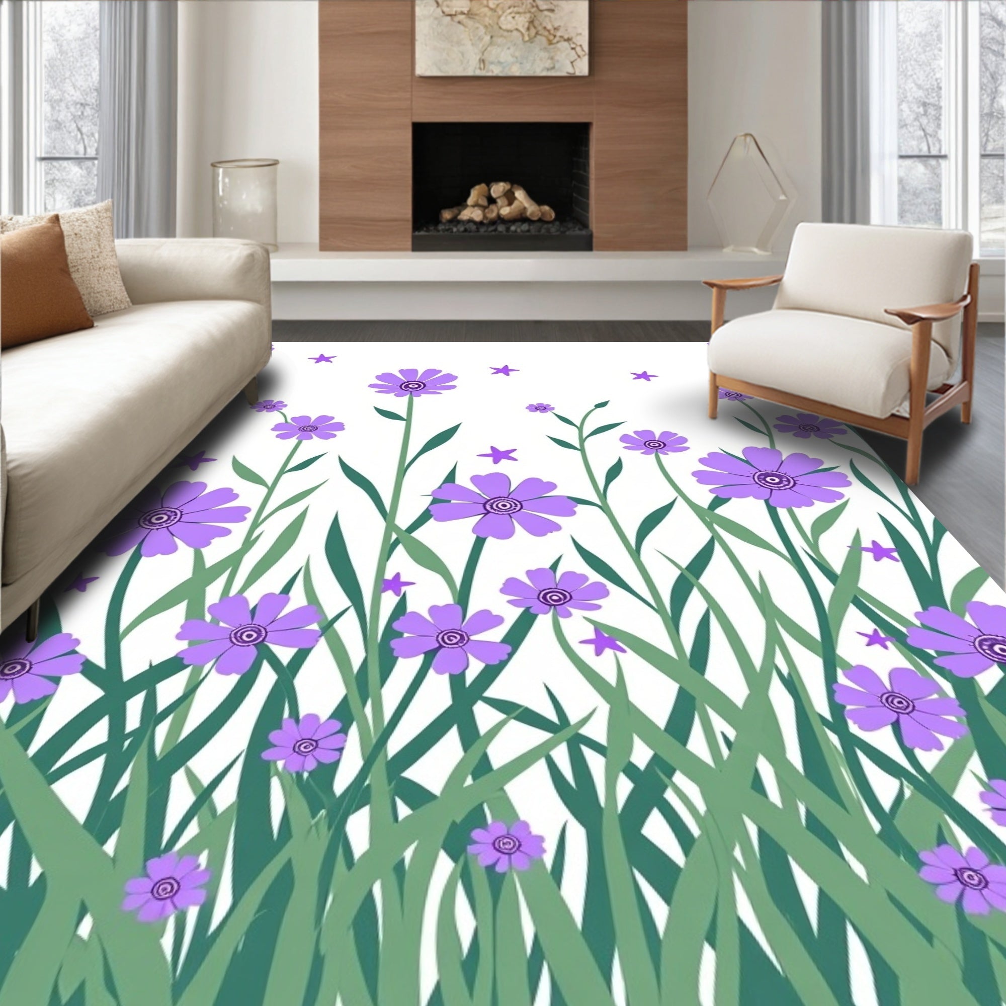 Floral Meadow Patterned Design Rug