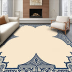 Intricate Blue Ivory Geometric Border Rug