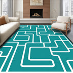 Teal White Interlocking Geometric Pattern Rug