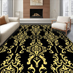 Black Gold Ornate Damask Pattern Rug