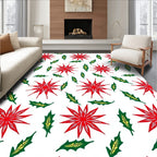 Red Starburst Green Leaf Pattern Rug