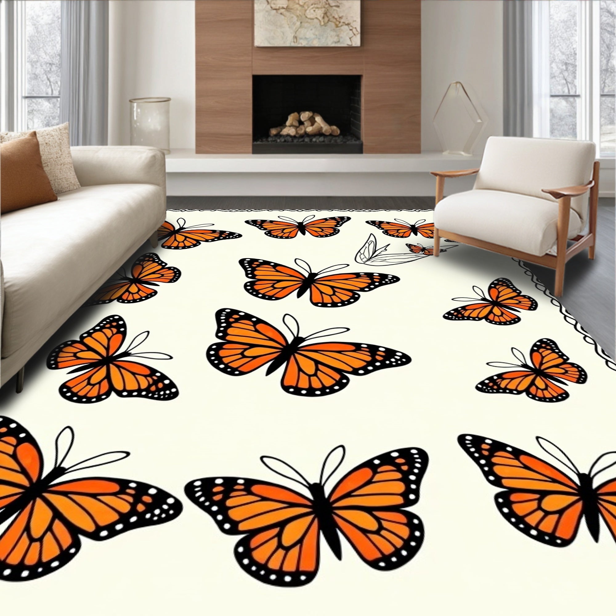 Orange Butterfly Pattern Design Rug