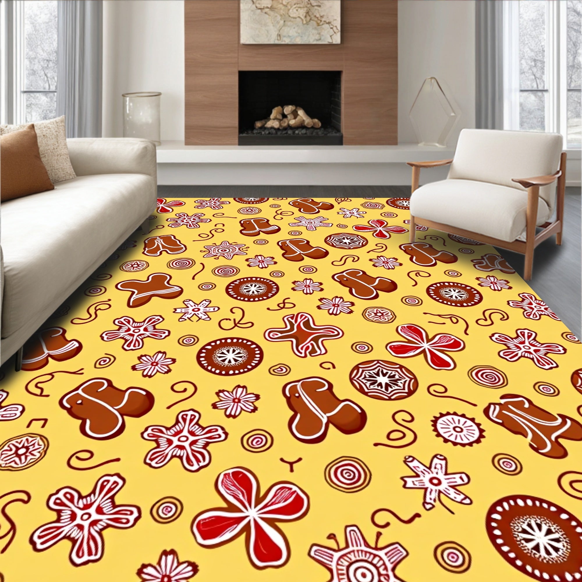 Brown Red Gingerbread Floral Rug