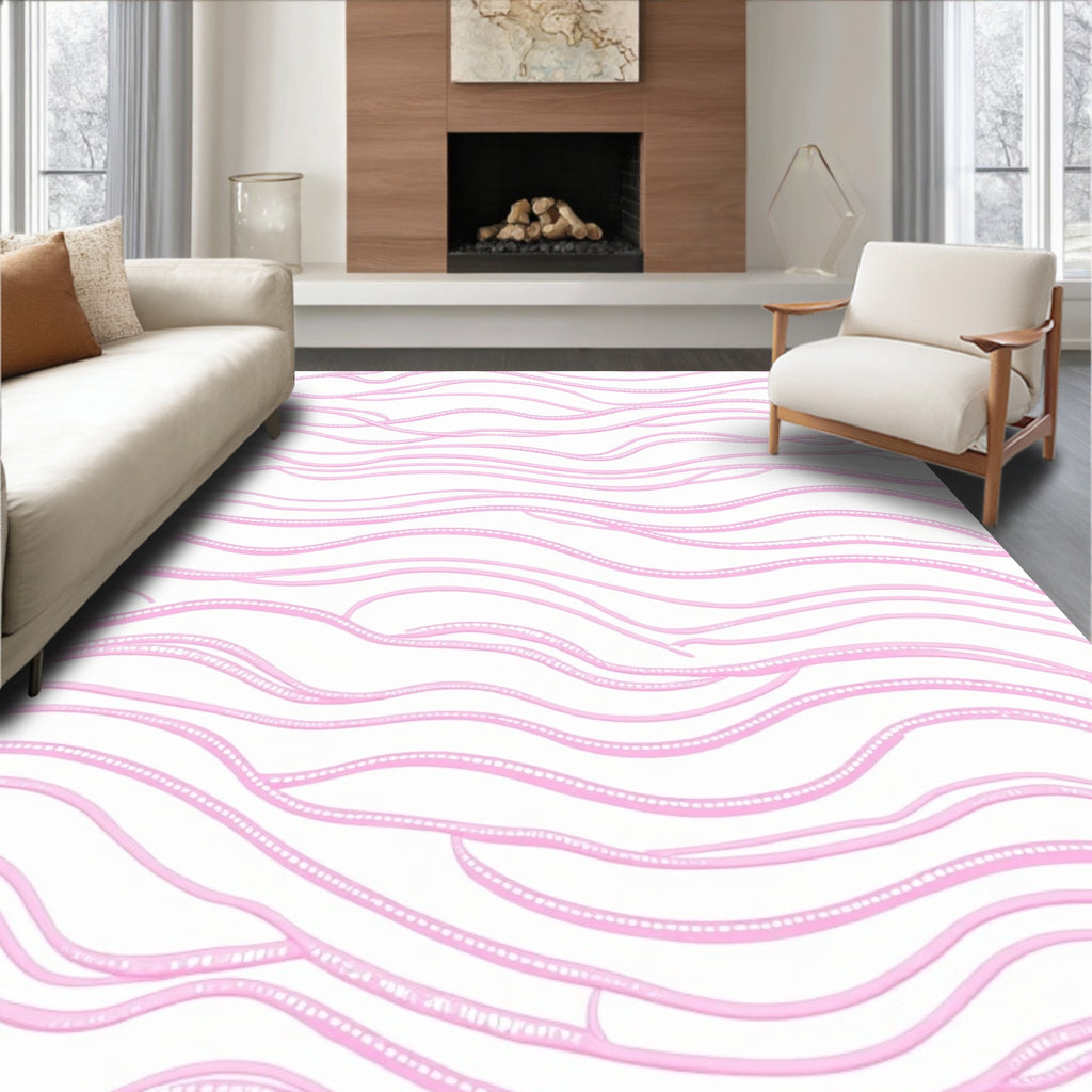 Soft Pink Wavy Stripe Whimsical Rug