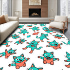 Playful Teal Coral Cat Pattern Rug