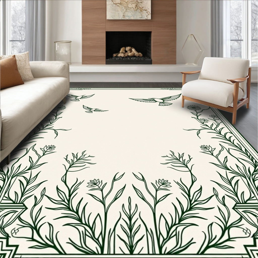 Flying Birds Floral Art Nouveau Rug