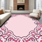Ornate Pink Floral Scrollwork Design Rug