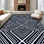 Chic Black White Interlocking Geometric Rug
