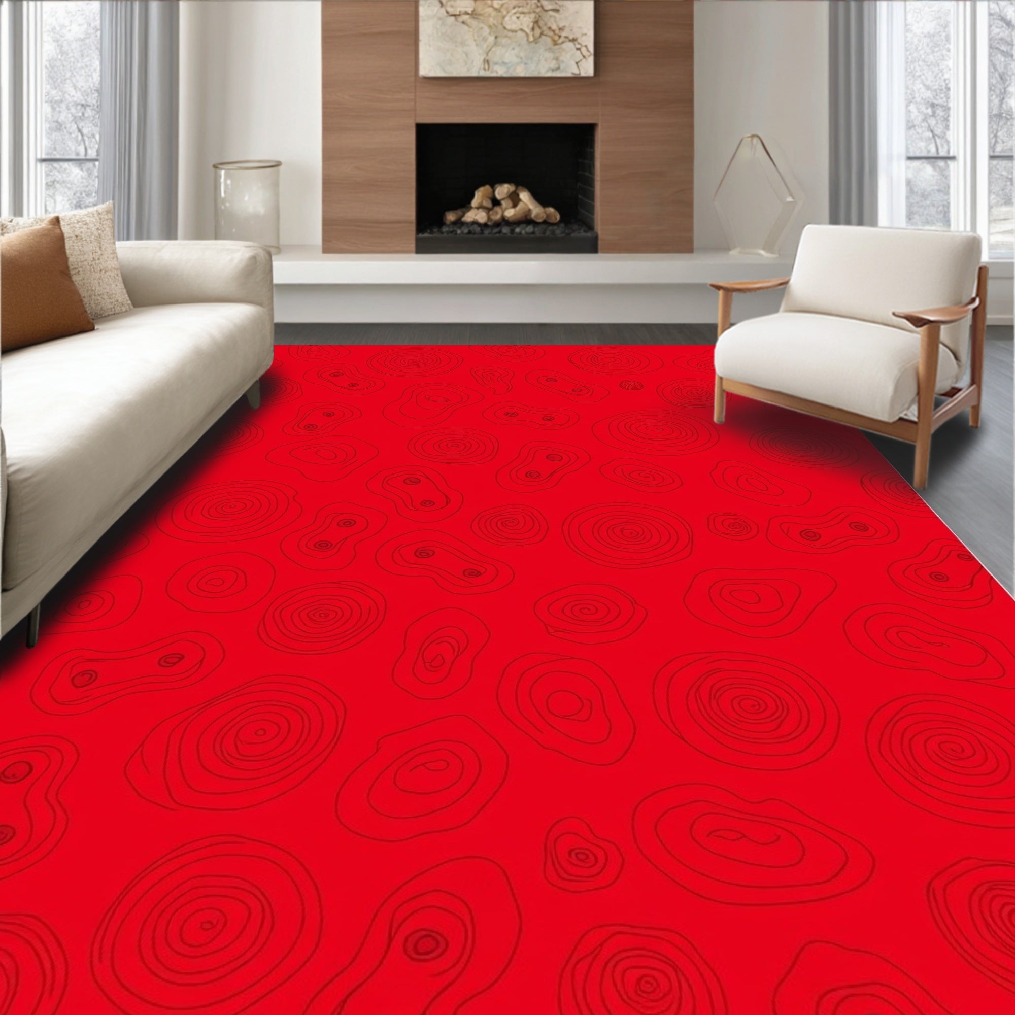 Abstract Organic Shapes Red Design Rug