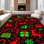 Festive Red Green Reindeer Candy Canes Rug