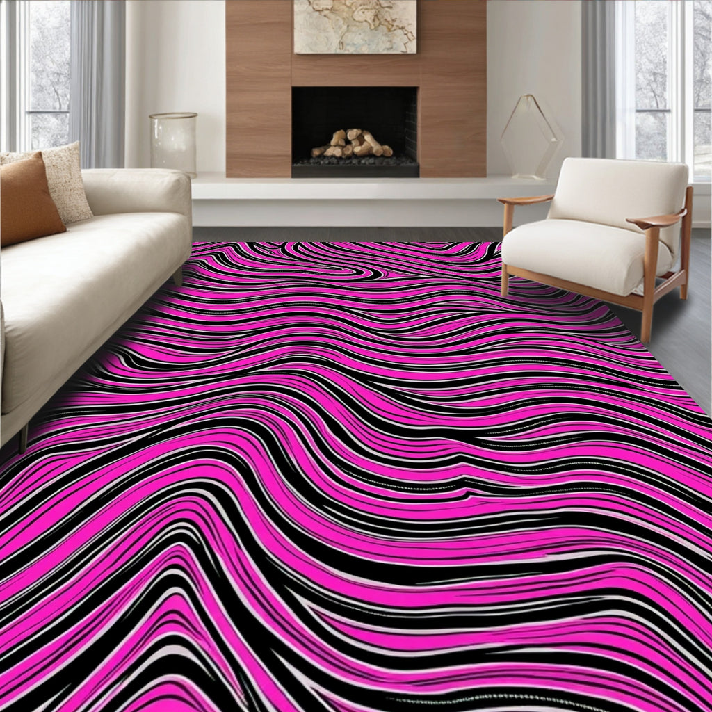 Vivid Pink Abstract Wave Pattern Rug