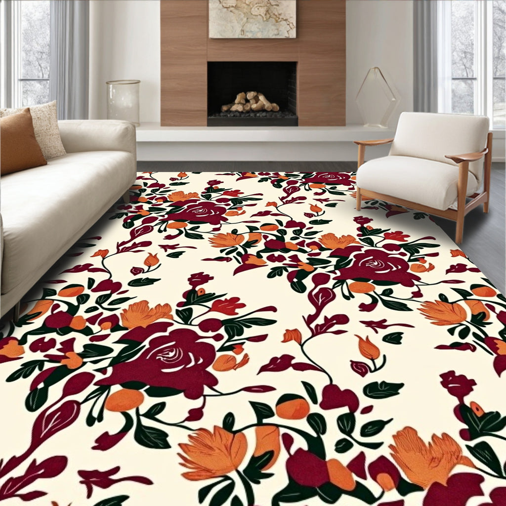 Rich Burgundy Floral Pattern Rug