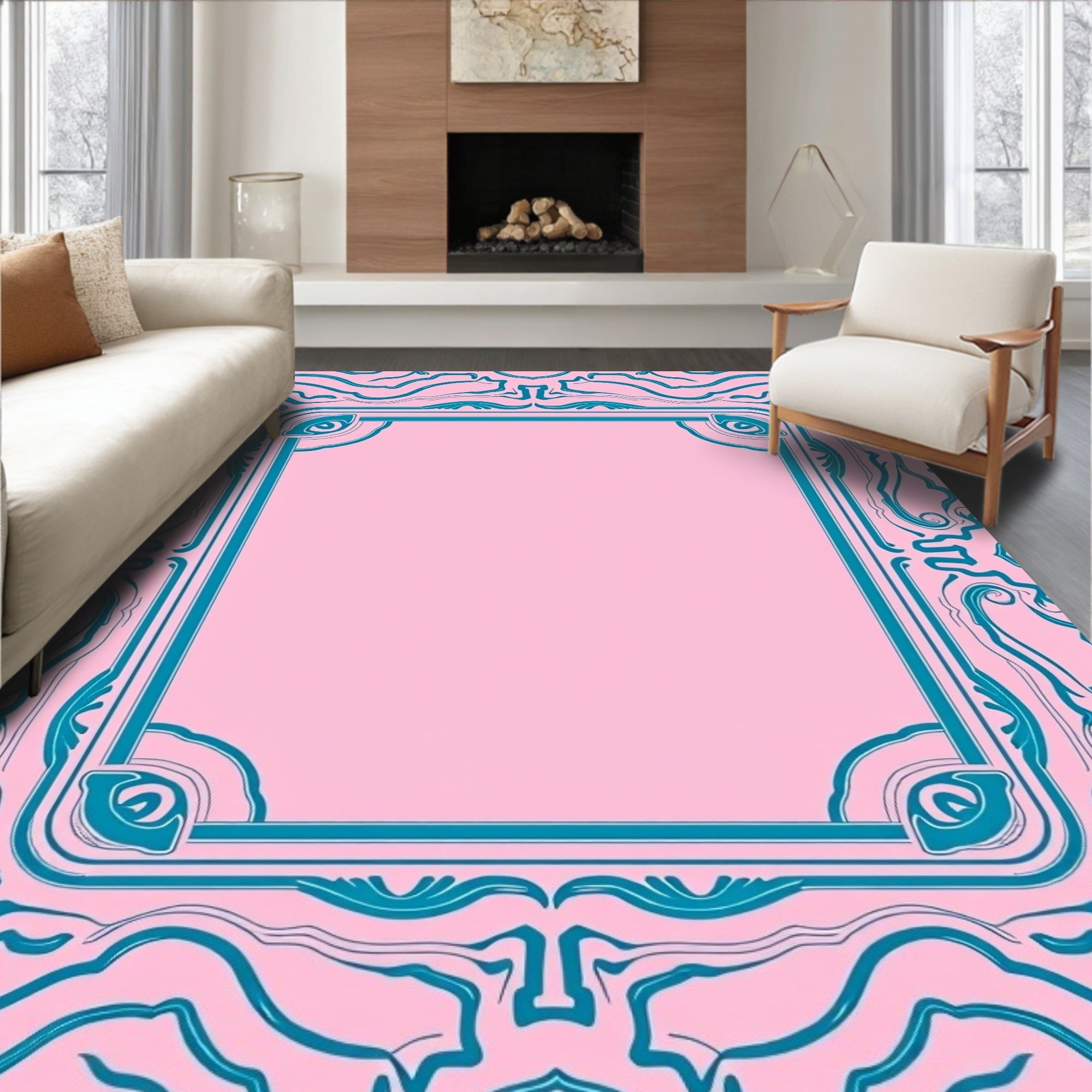 Groovy Abstract Teal Pink Swirl Design Rug