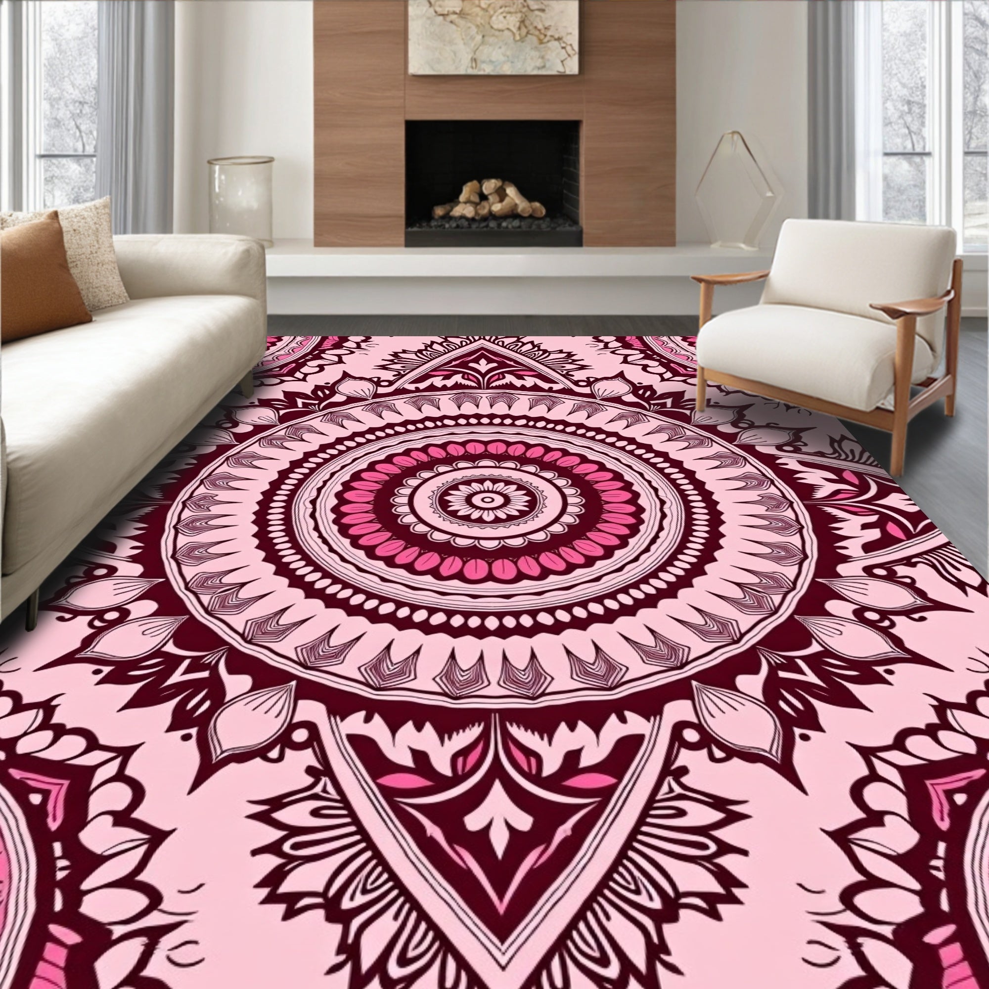 Pink Mandala Geometric Pattern Rug