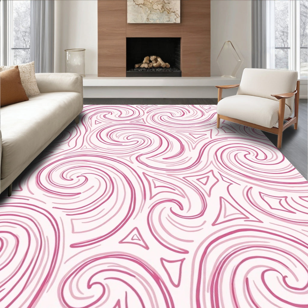 Abstract Pink Swirls Geometric Pattern Rug