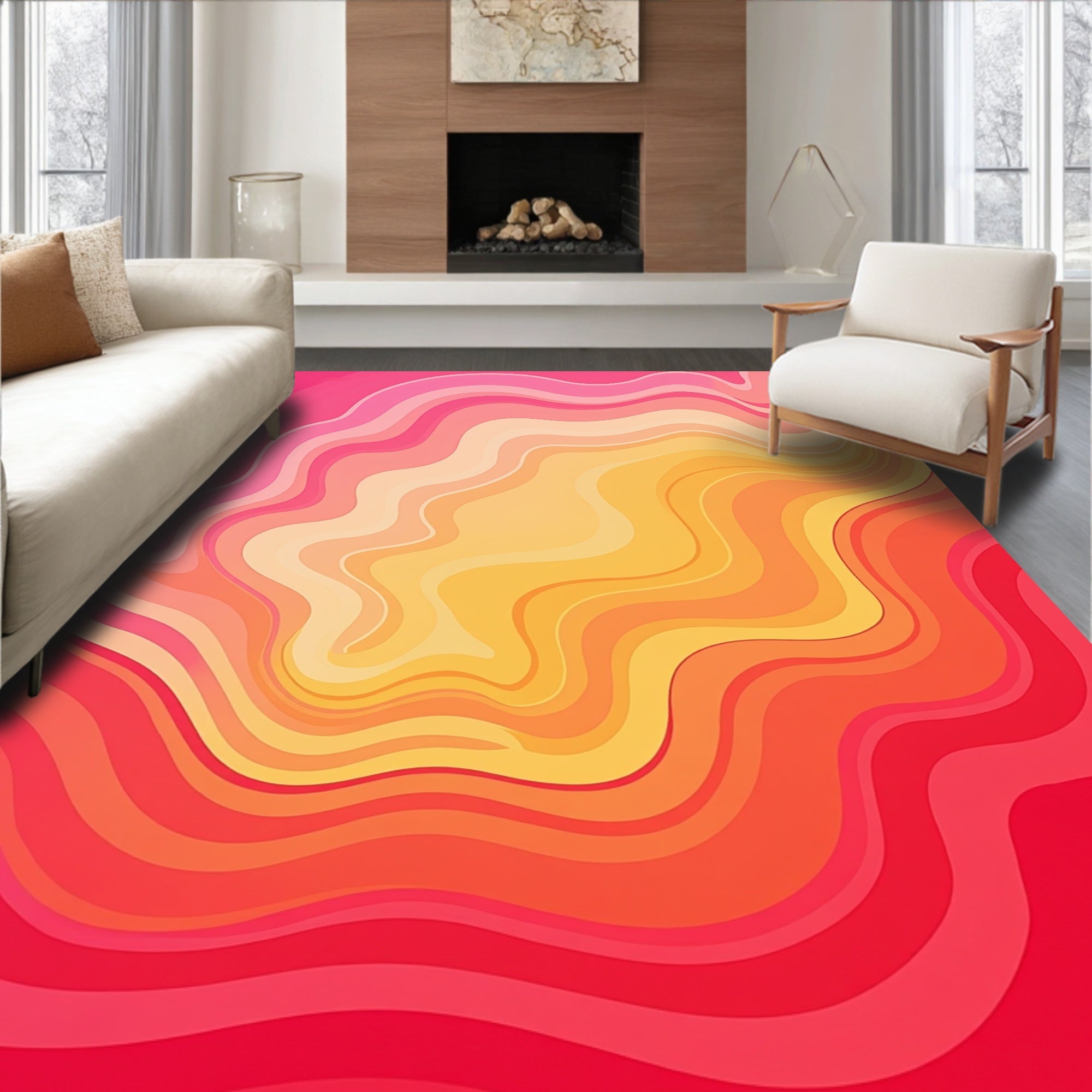 Vibrant Wavy Gradient Abstract Rug