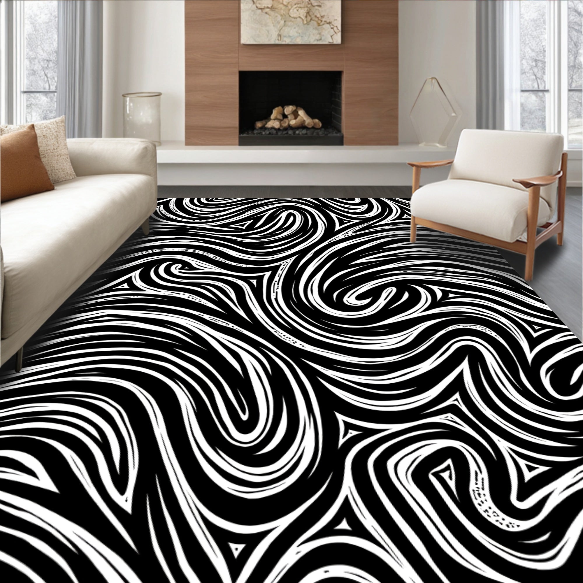 Abstract Swirling Mono Line Art Rug