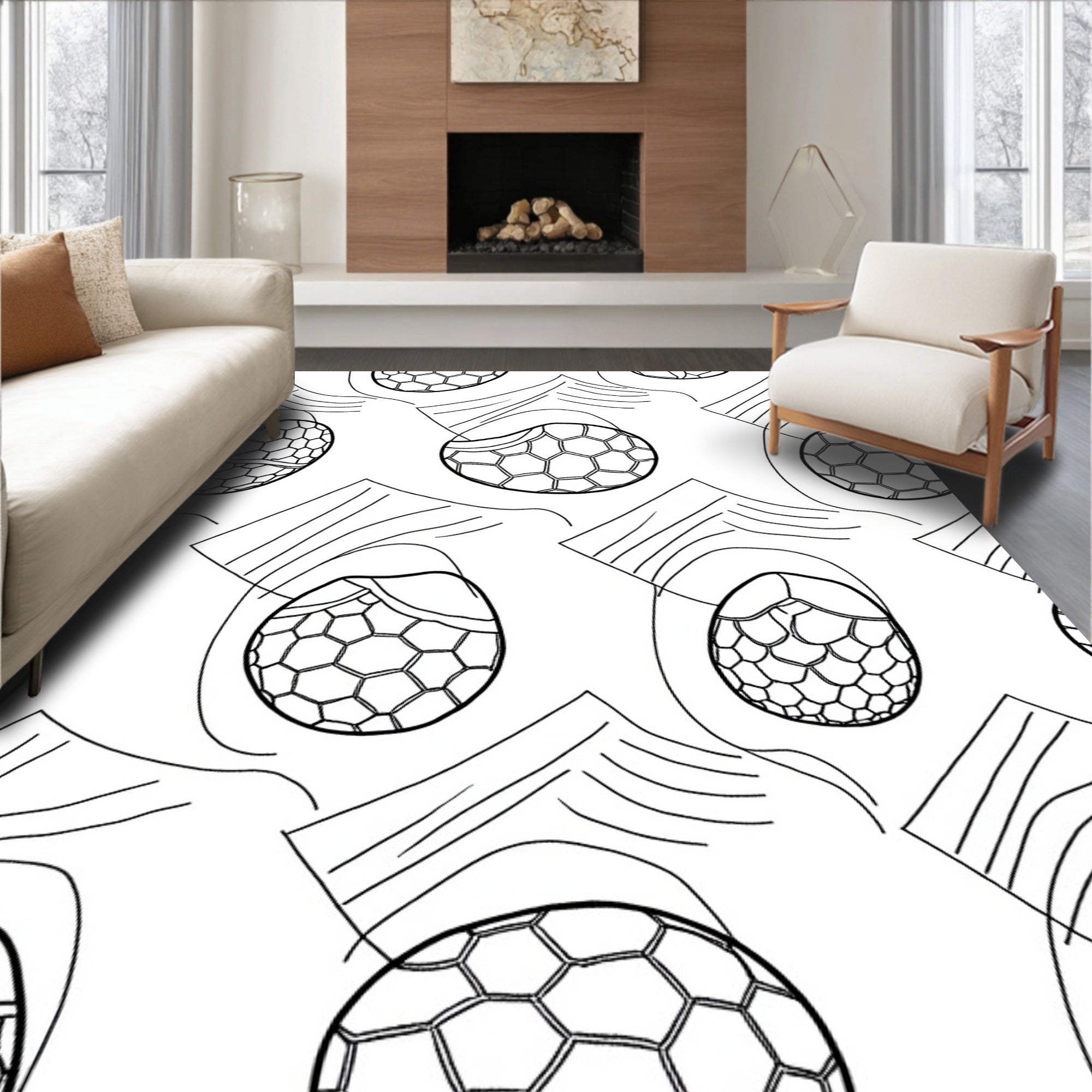 Abstract Black and White Geometric Circles Rug
