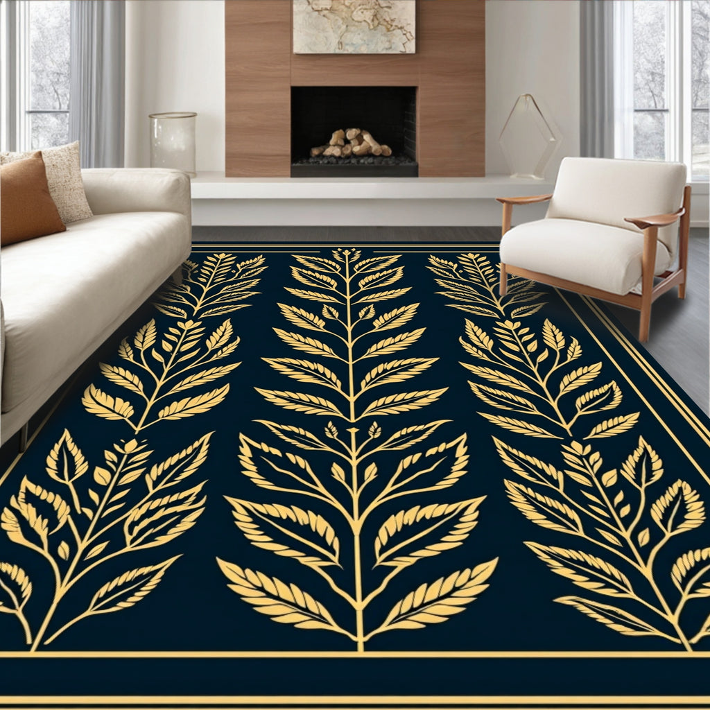 Golden Leaf Branch Pattern Design Rug