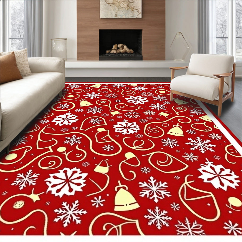 Holiday Bell Snowflake Charm Print Rug