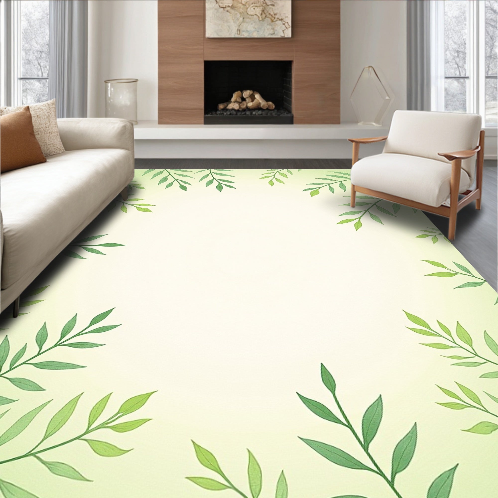 Verdant Leafy Art Framing Rug