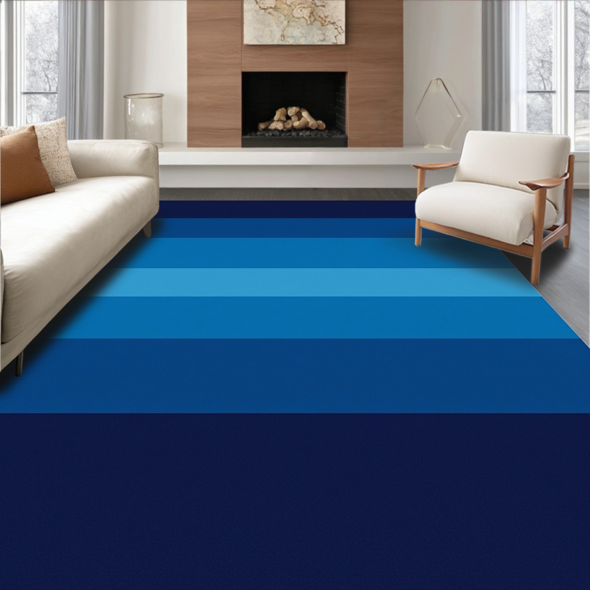 Gradient Blue Striped Modern Design Rug