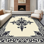 Classic Black Cream Floral Medallion Rug
