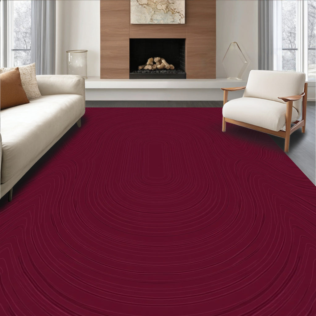 Maroon Abstract Curved Lines Rug