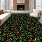 Dark Green Red Berry Foliage Rug