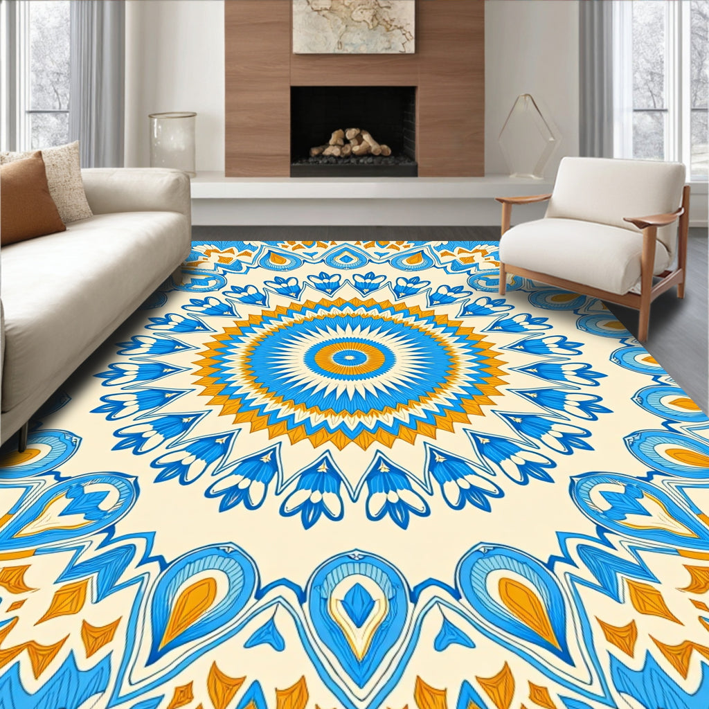 Radiant Blue Orange Intricate Mandala Rug