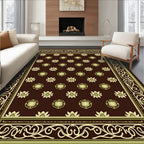 Ornate Floral Bordered Brown Rug