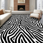 Bold Black White Wavy Pattern Rug