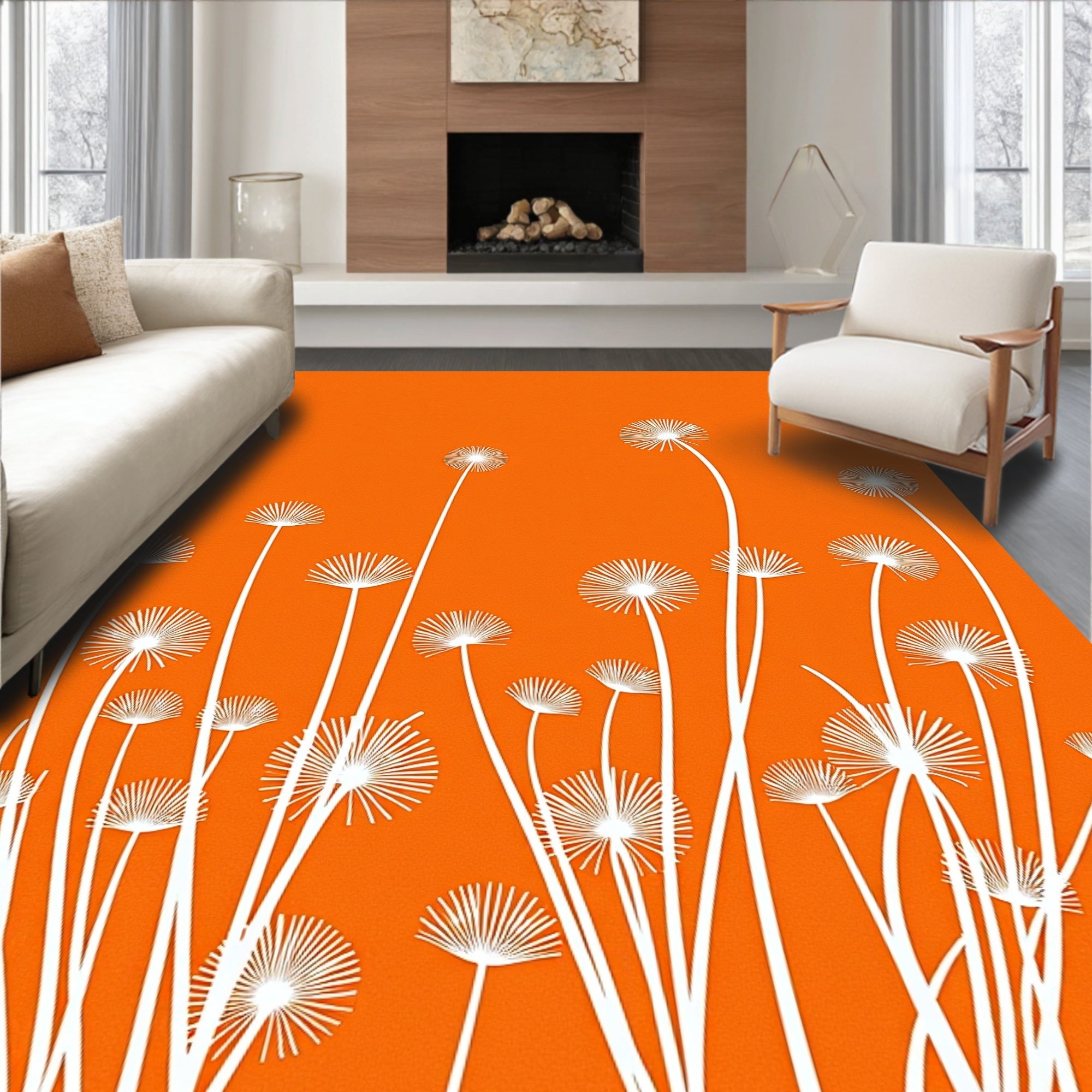 Bold White Flower Pod Pattern Rug