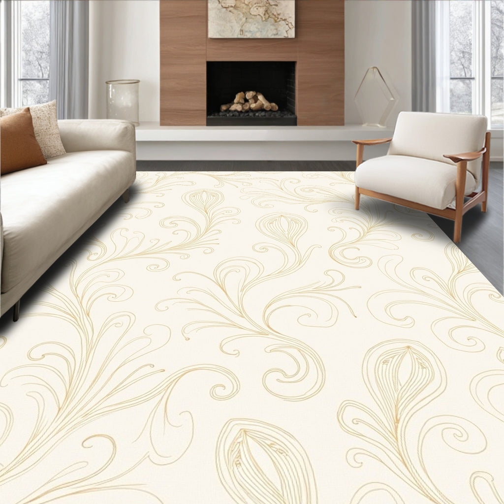 Elegant Gold Swirl Petal Pattern Rug