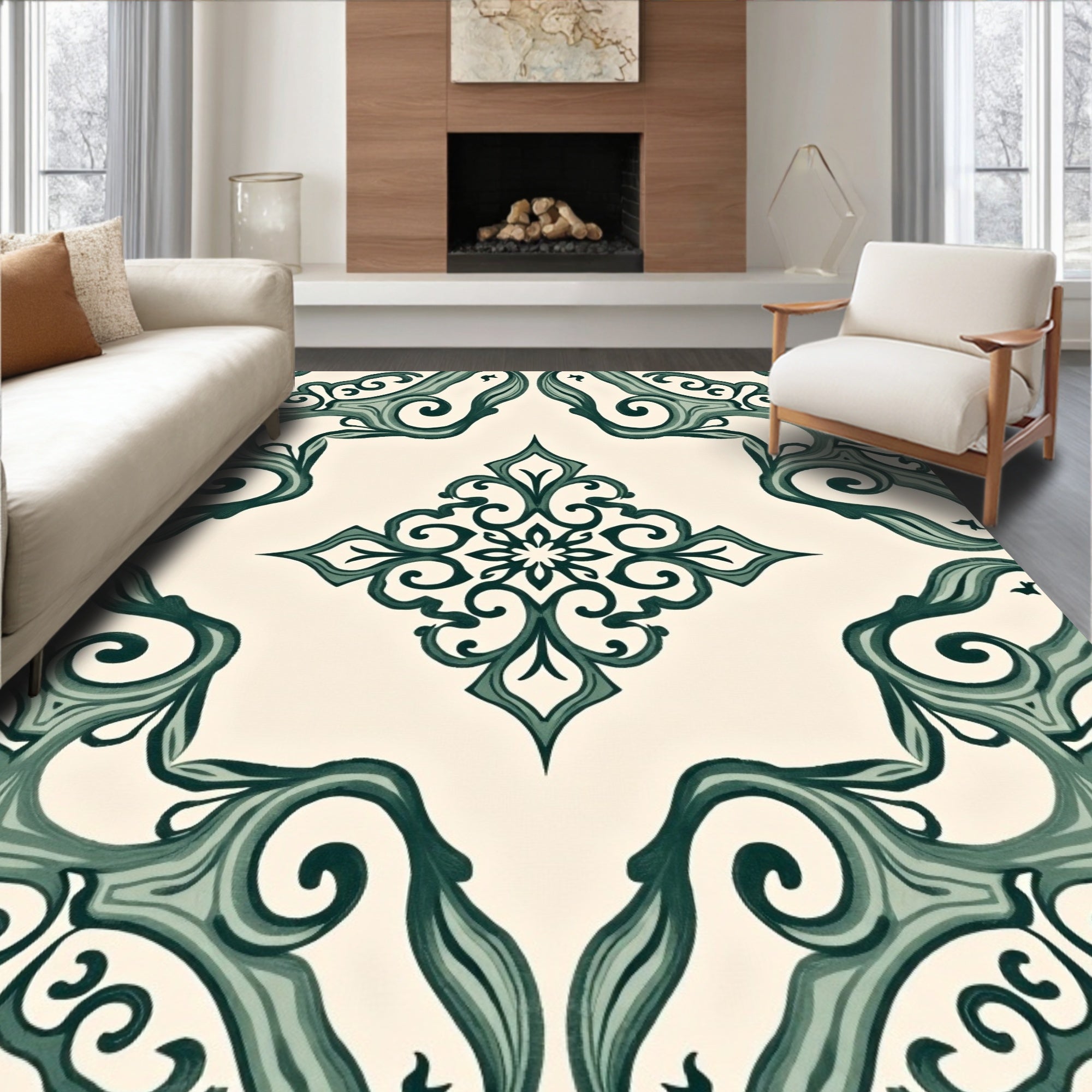 Ornate Teal Swirl Pattern Rug