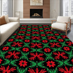 Red Green Floral Butterfly Pattern Rug