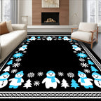 Whimsical Blue Snowman Winter Scene Rug