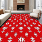 Festive Red White Snowflake Pattern Rug