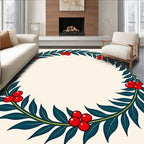 Deep Teal Wreath Red Berry Garland Rug