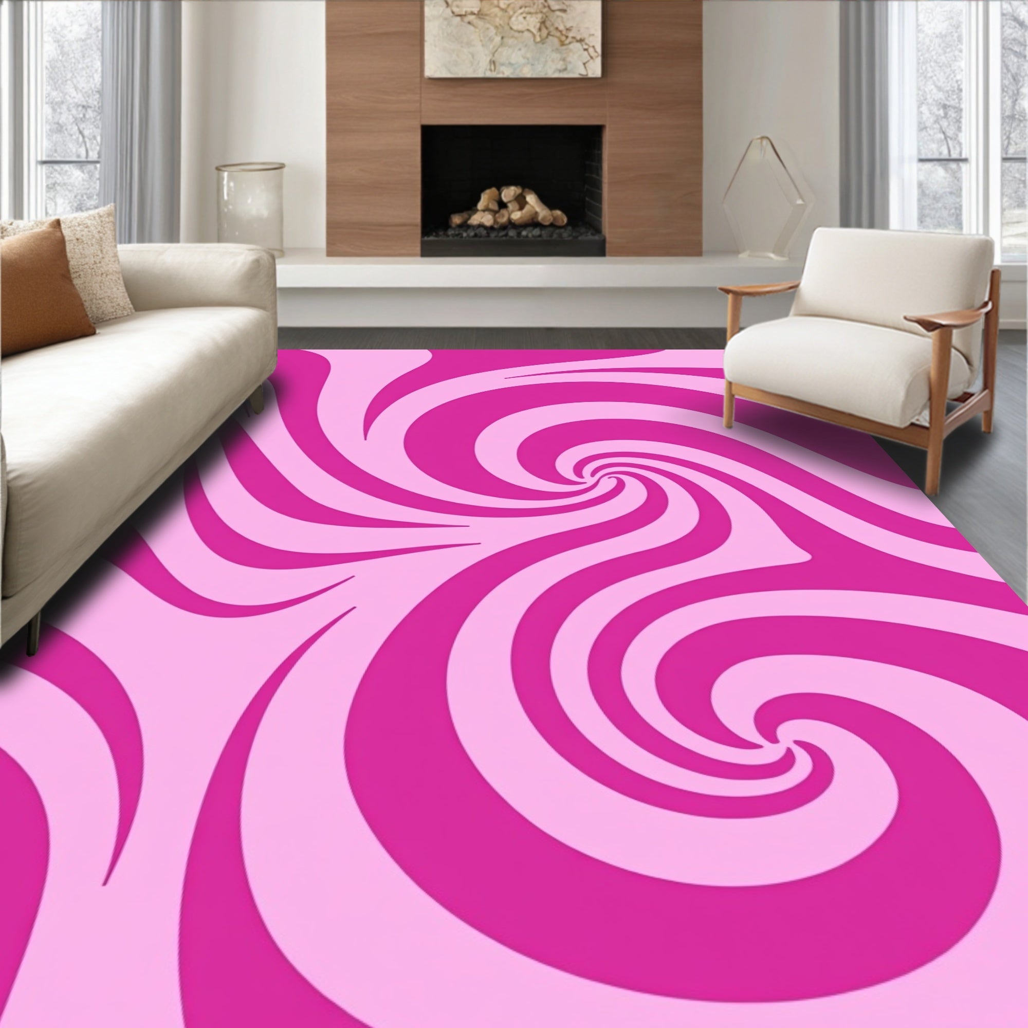 Pink Swirl Abstract Pattern Rug