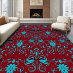 Turquoise Floral Scroll Damask Pattern Rug