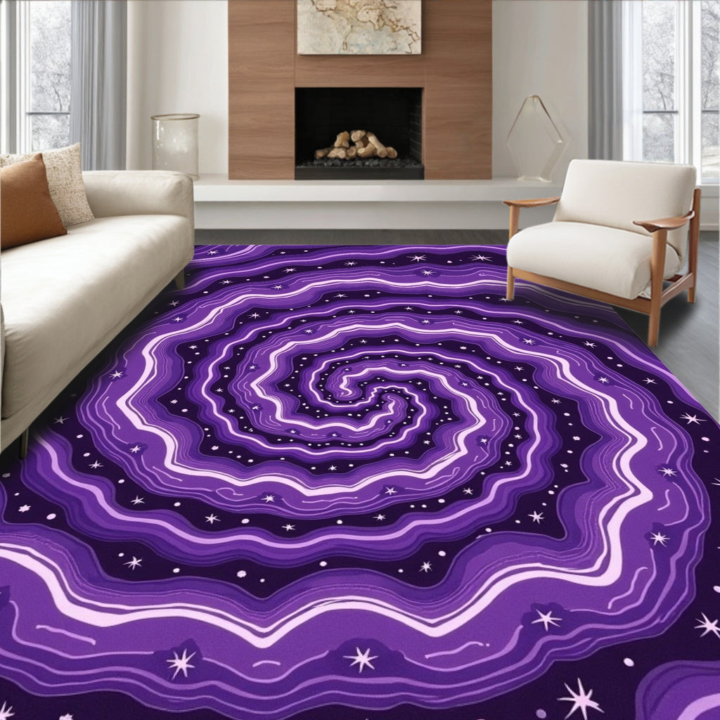 Purple Swirling Galaxy Star Patterned Rug
