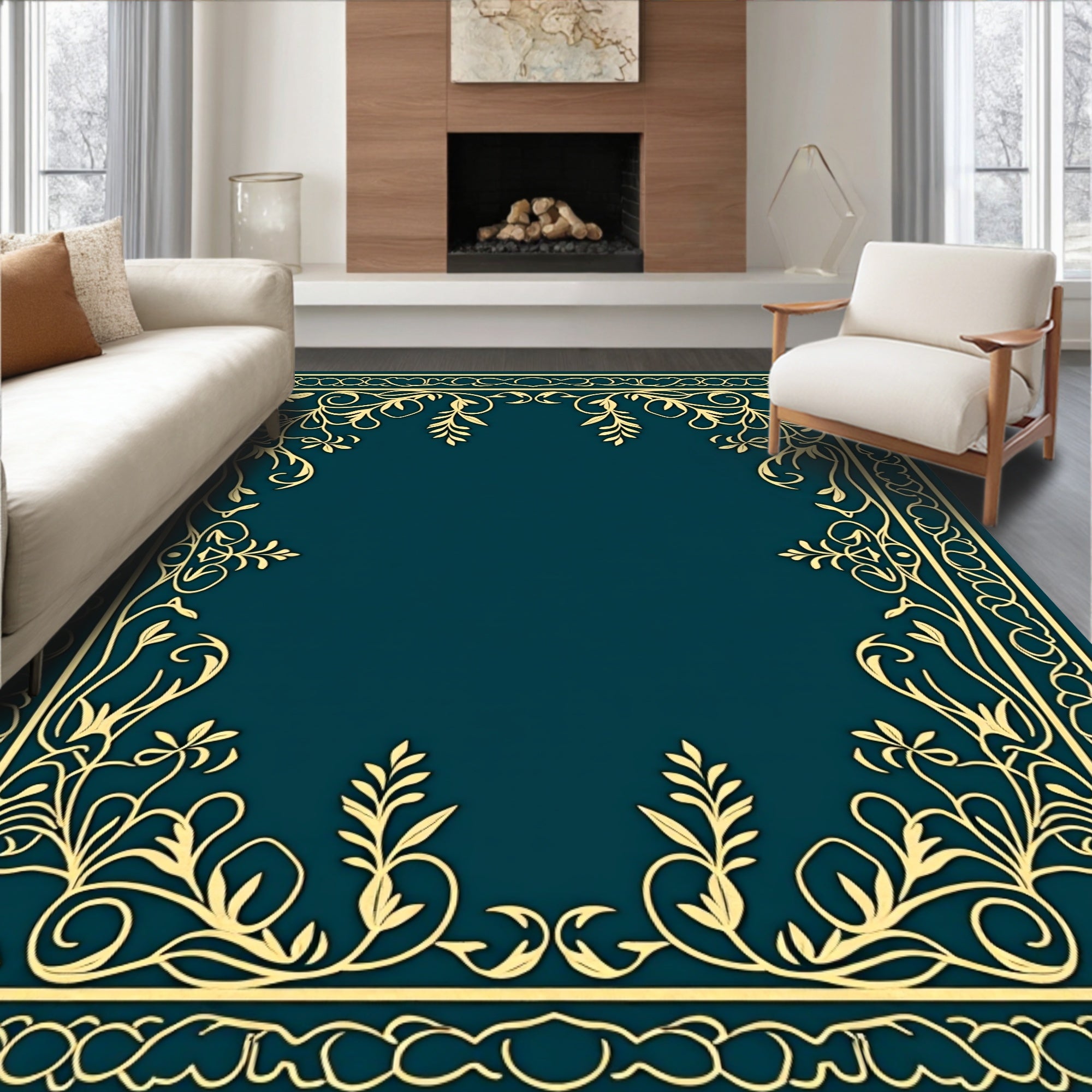 Ornate Floral Border Design Rug