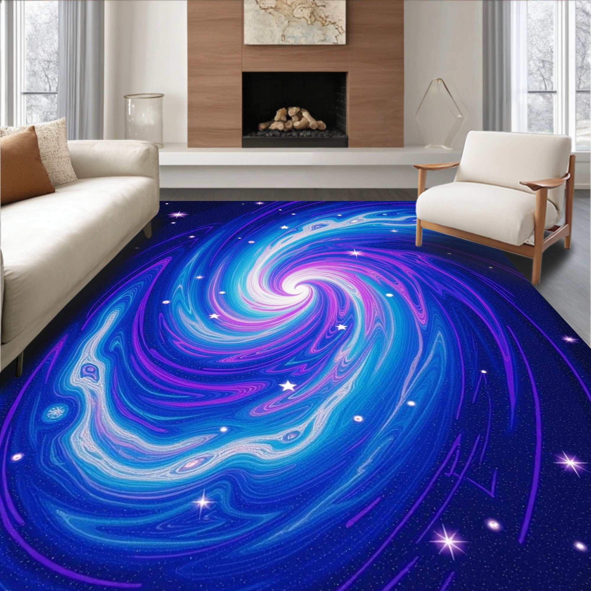 Cosmic Swirl Galaxy Pattern Rug