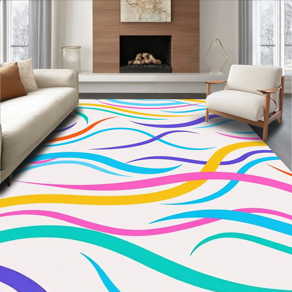 Wavy Abstract Colorful Swirls Design Rug