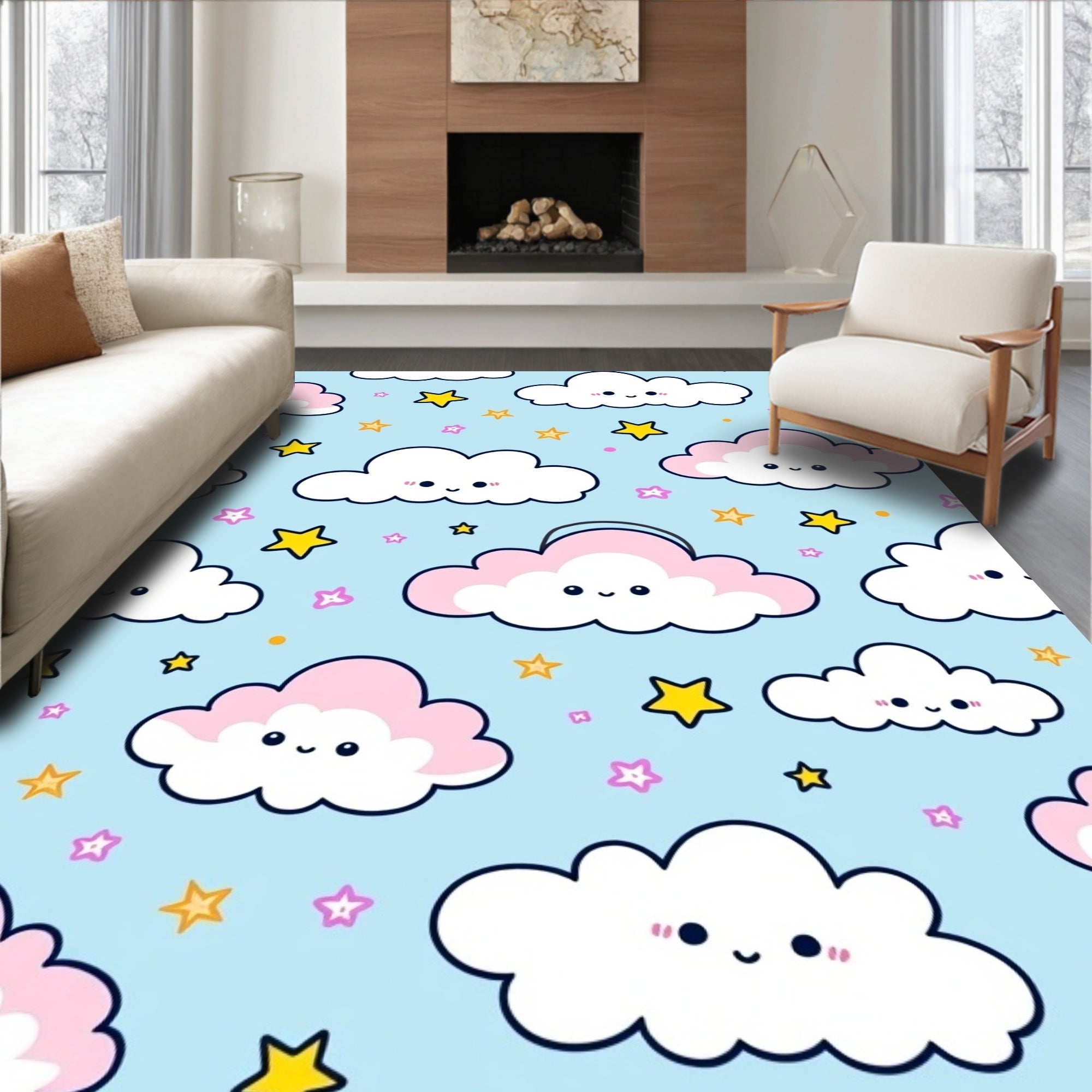 Cute Cloud Star Pattern Design Rug